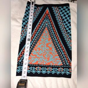 DROP Geometric Patterned Skirt in Black, Orange, and Blue Size Small